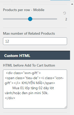 Thêm vào mục HTML before Add To Cart button