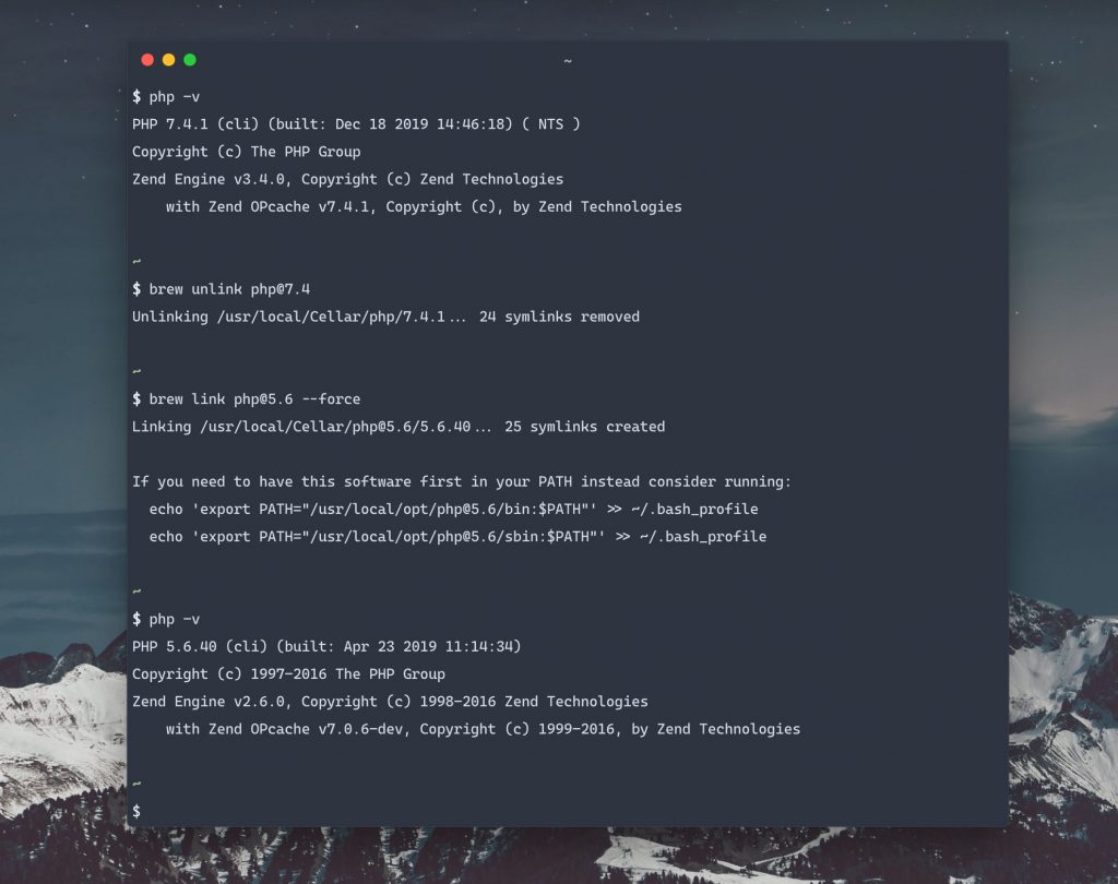 Switching between multiple PHP versions on macOS